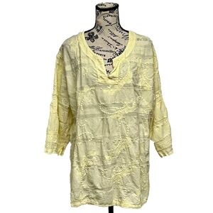 Vintage Boho Embroidered TUNIC Cottonseed butter Yellow Peasent Cottagecore XL